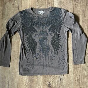 Affliction Gray Long Sleeve Graphic Tee vintage